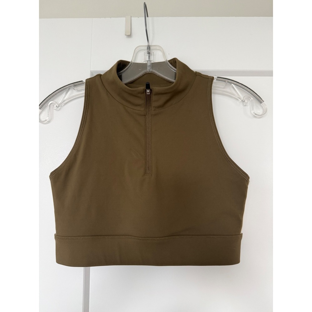 Solid & Striped Sport Olive Green Half Zip Cutout Crop Tank Top Small
